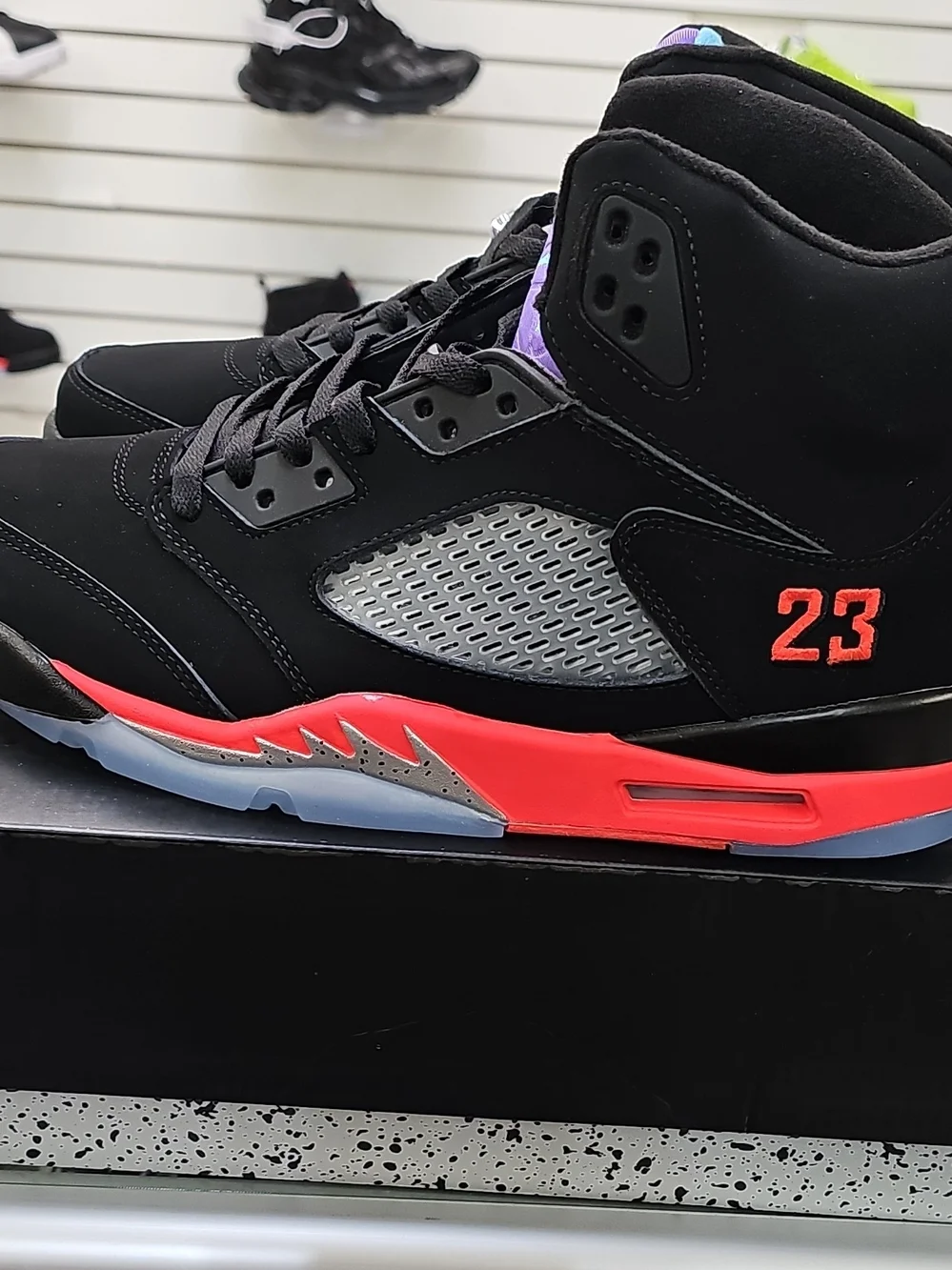 Jordan Men's Black Sneakers with Purple Tongues and Teal Jumpman
